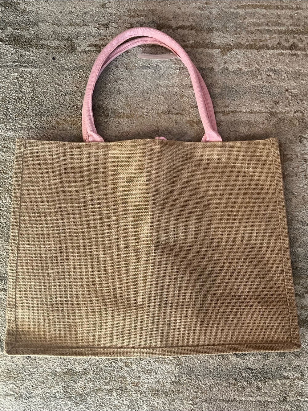 Natural Jute Tote with Pink Handles- Hello Weekend - Picture 2 of 6